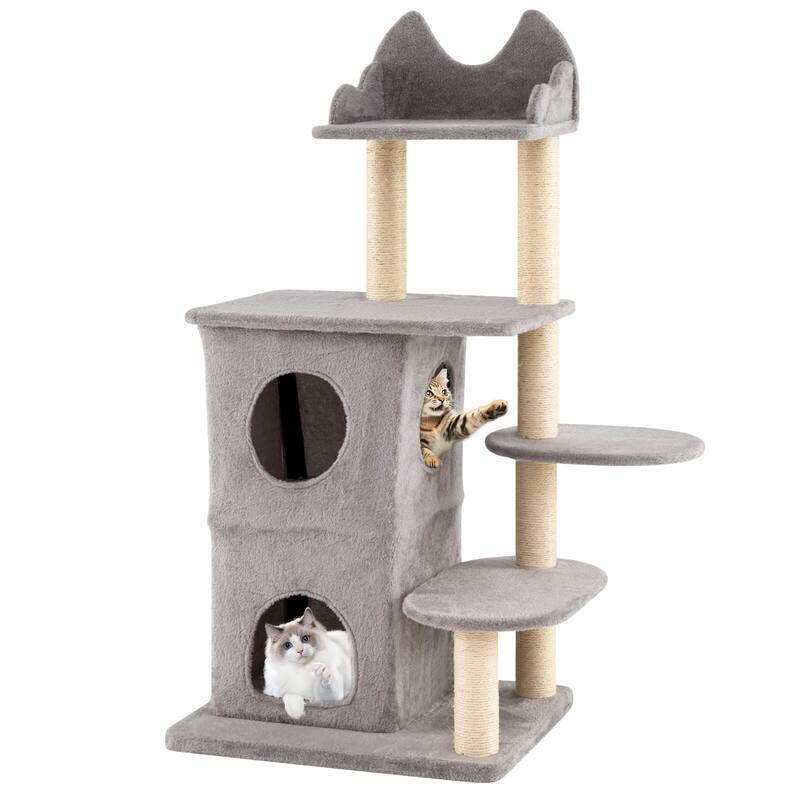 Costway 48.5 inch Cat Tree for Indoor Cat with 2-story Condo, 3 - as pic shows - See Details