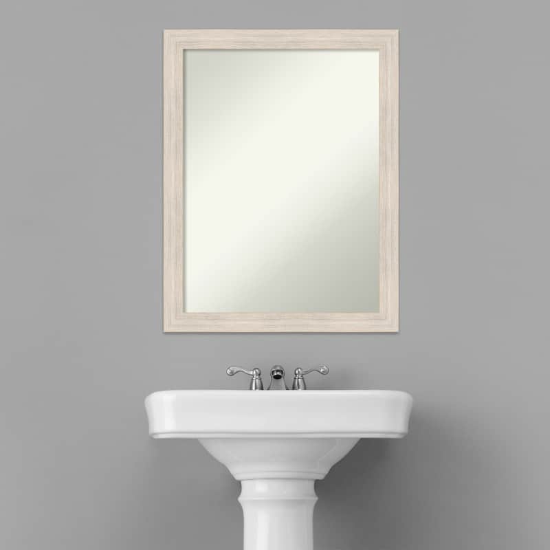 Non-Beveled Wood Bathroom Wall Mirror - Hardwood Whitewash Narrow Frame