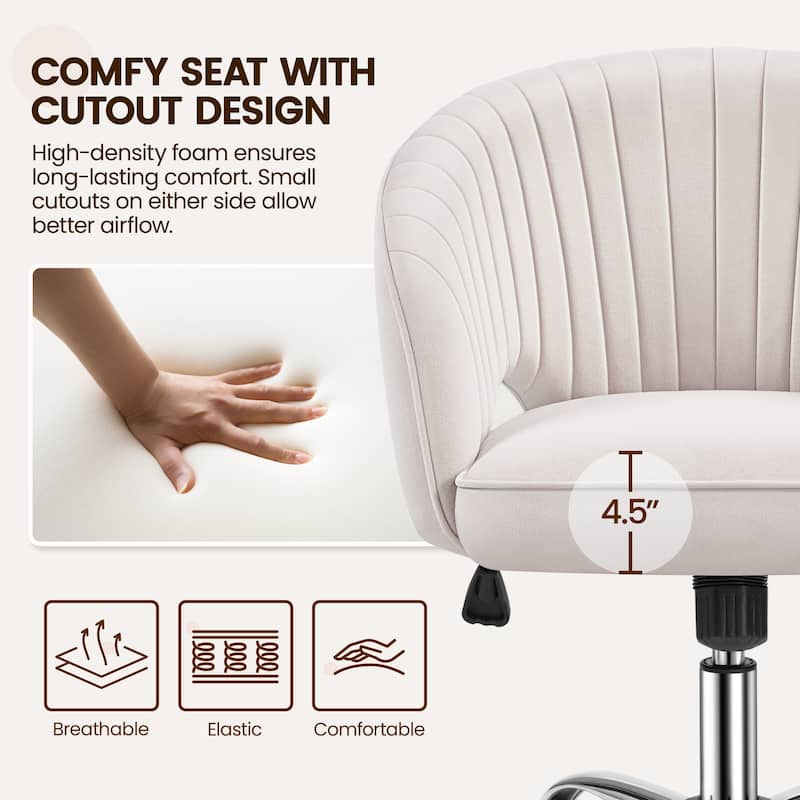 Yaheetech Velvet Office Chair with Tufted Barrel Back, Rolling Wheels, Adjustable Seat Height