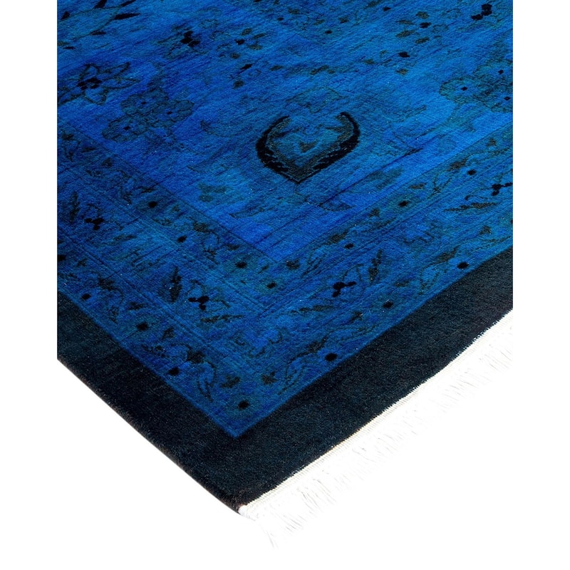 Overton Handknotted Wool Vintage Inspired Contemporary Overdyed Black Area Rug - 14' 10" x 12' 1"