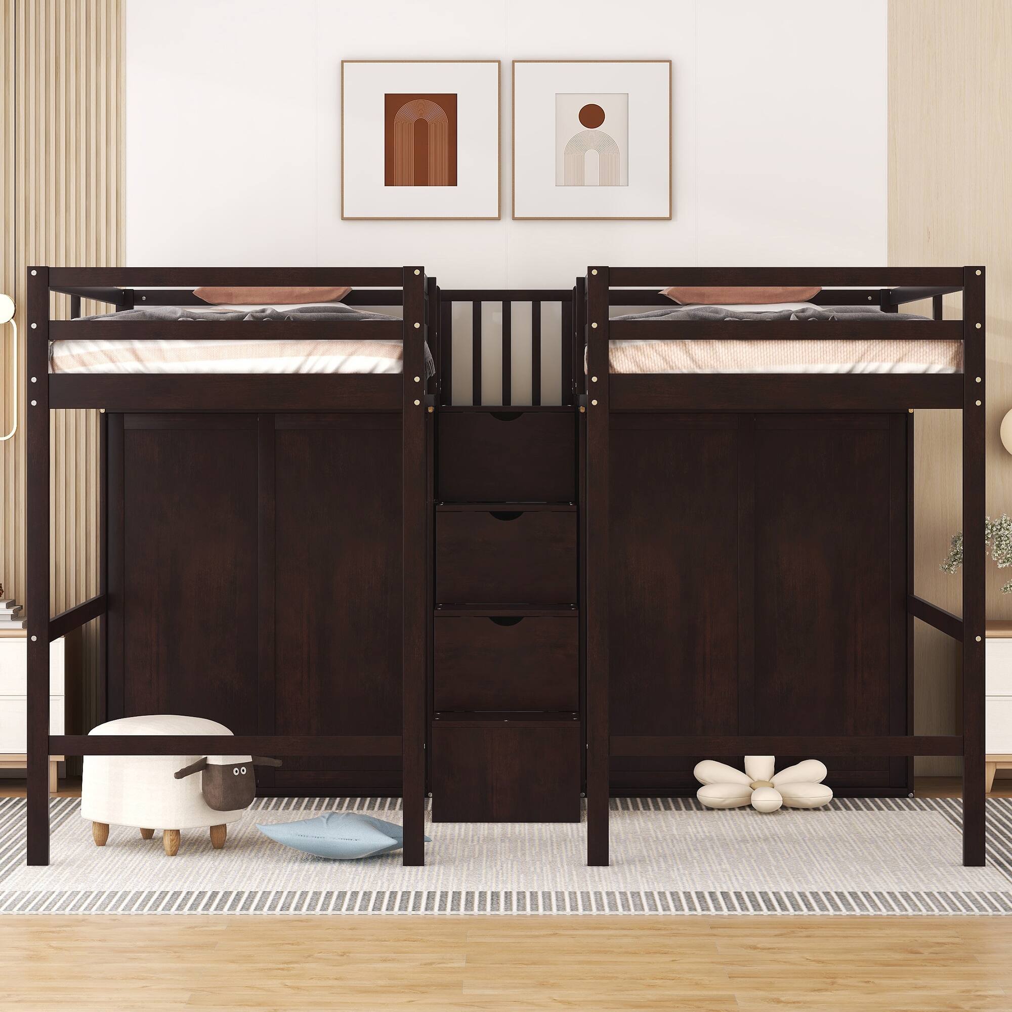 Double Twin Loft Beds with Wardrobes and Staircase Bed Bath & Beyond 39388896