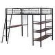 preview thumbnail 6 of 7, Full Size Metal Loft Bed Frame with 3 Layers of Shelves, Desk, Whiteboard, Ladder and Guardrails, Large Space Underneath - Black