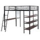 preview thumbnail 24 of 34, Stylish Metal Loft Bed Frame with 3 Layers of Shelves, Desk, Whiteboard, Ladder and Guardrails, Large Space Underneath