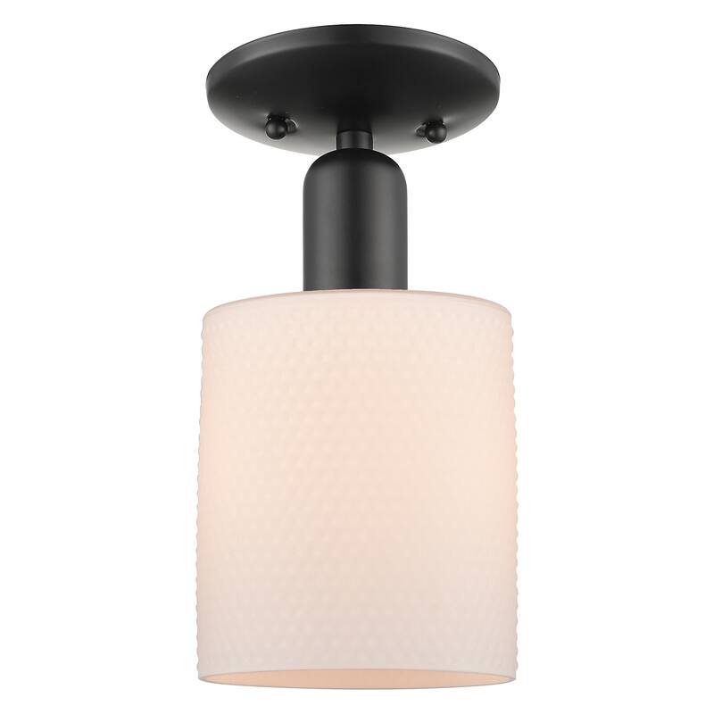 Innovations Lighting 716-1C-11-5 Cobbleskill Semi-Flush Cobbleskill 5" - Matte Black / Matte White