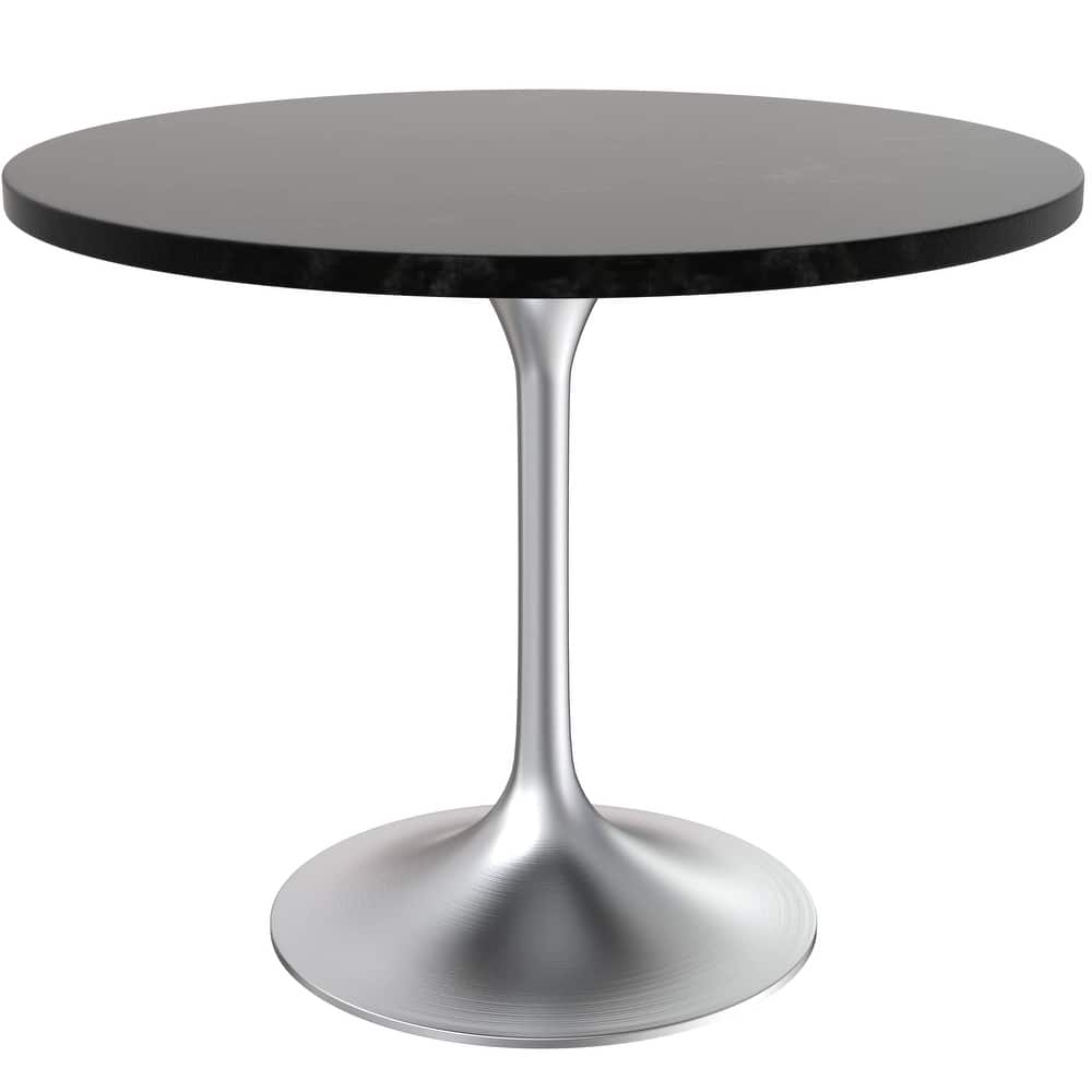 LeisureMod Verve 36" Round Dining Table with MDF Wood TableTop and Brushed Chrome Base for Kitchen & Dining Room