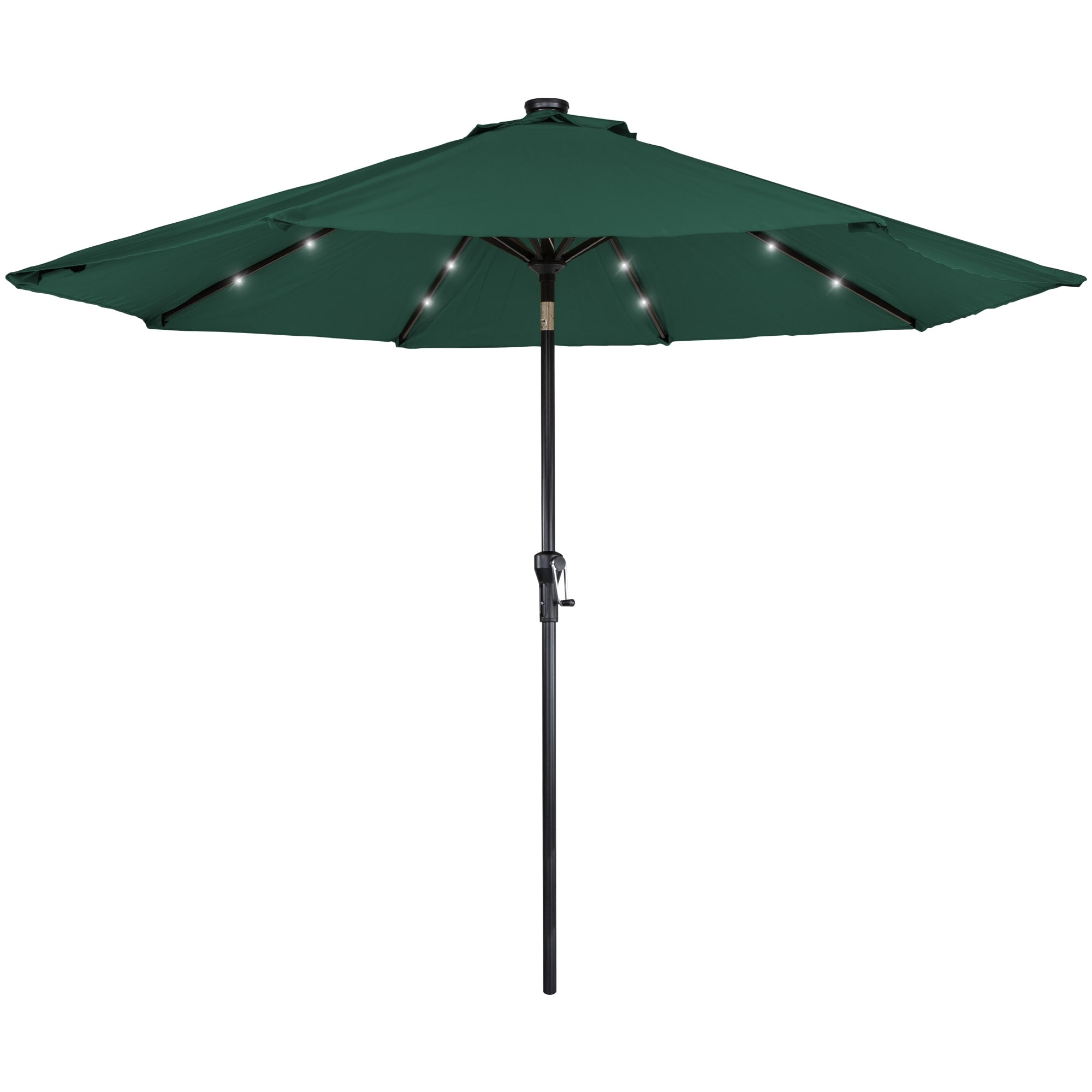 9ft Solar Lighted Patio Market Umbrella hand Crank Tilt Hunter Green