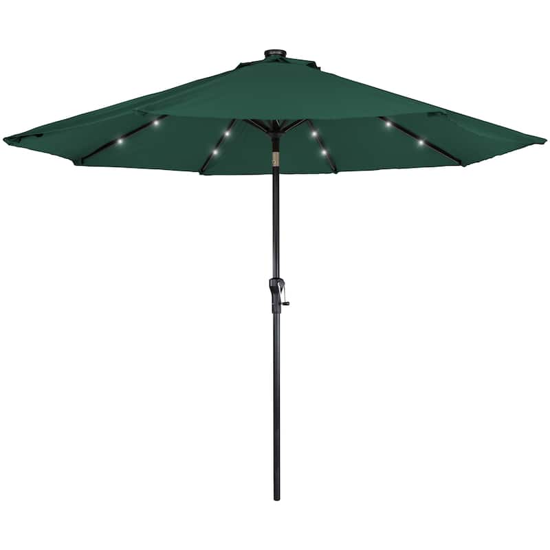 9ft Solar Lighted Outdoor Patio Market Umbrella with Hand Crank and Tilt - Hunter Green
