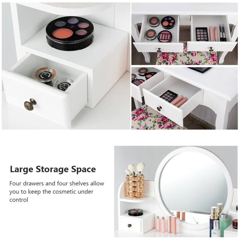 Costway Makeup Vanity Table Drawers Oval Dressing Table Kids Gift