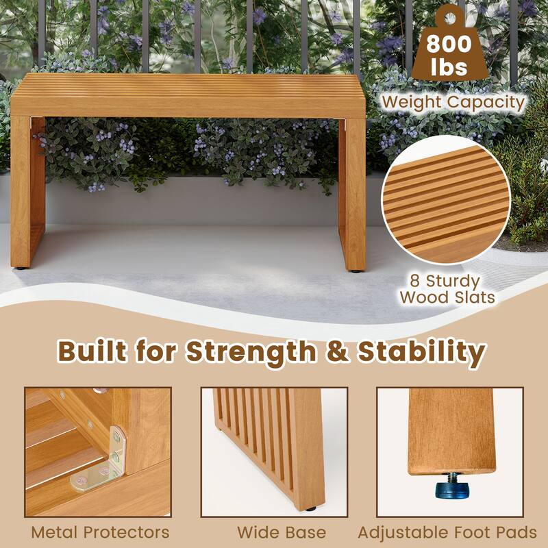 Gymax 2 PCS 36 Inch Patio Bench All-Slat Acacia Wood Loveseat for 2