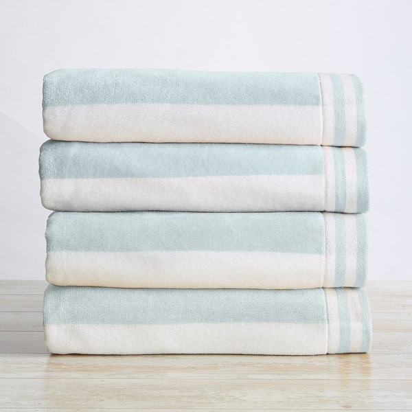 Linery & Co. 100% Cotton Velour Cabana Stripe Beach Towel - 4 Pack- 30" x 60" - Light Blue