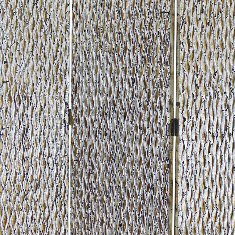 72 Inch 3 Panel Screen, Wood 3D Wavy Pattern, Distressed Gray, Black, Brown