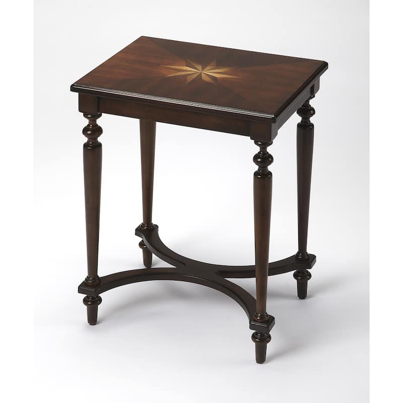 Tyler 18 in. W Rectangular Wood Side Table with 4-Way Match Veneer Inlay - Cherry