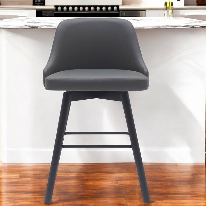 Faux Leather Swivel Bar Chair with Solid Wood Base and Footrest