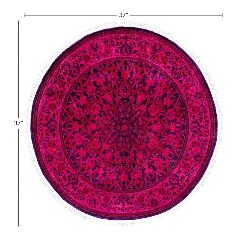 Contemporary Overdyed Wool Hand Knotted Round Area Rug - 3' 1" x 3' 1"