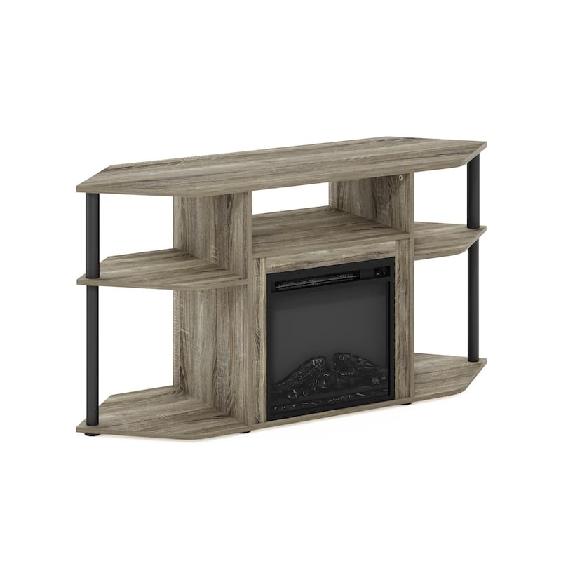 Furinno Jensen Open Storage Corner Fireplace TV Entertainment Center with Plastic Poles for TV up to 55 Inch