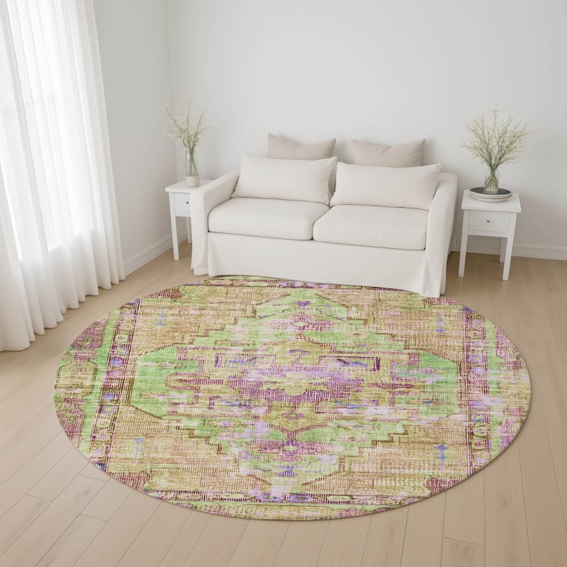 Premium Washable Super Soft Vintage Traditional Mayfield Rug - Lime - 8' x 8'