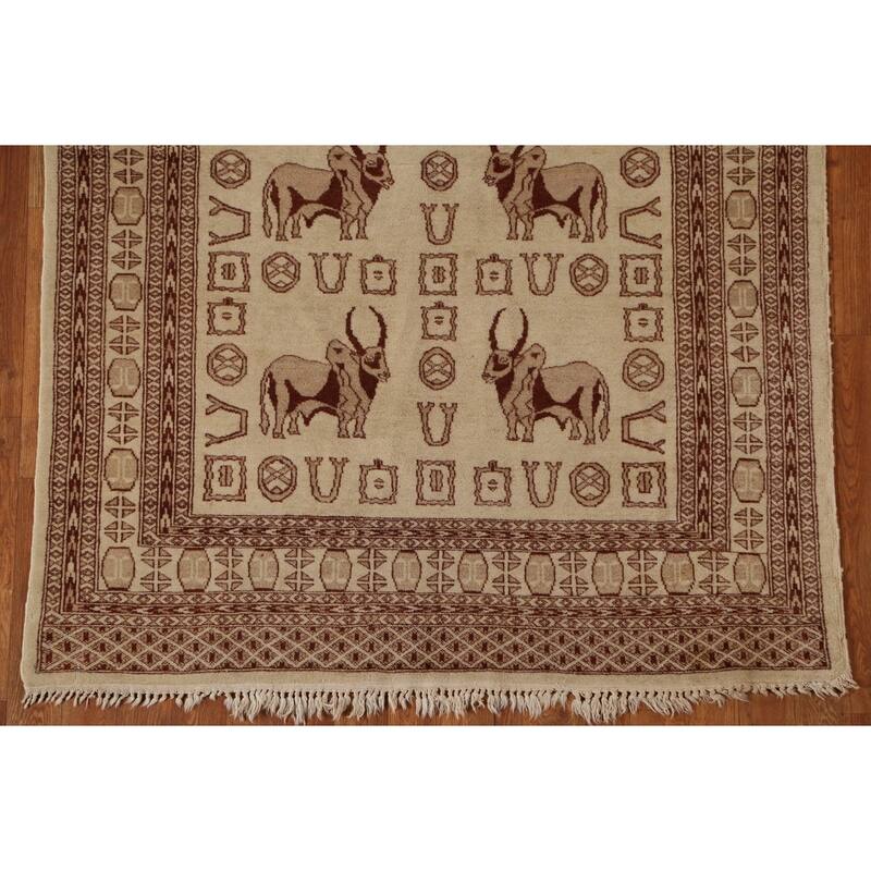Hand Knotted Oriental 100% Wool Carpet Traditional Animal Pictorial Beige & Ivories Bokhara Area Rug - 6' 3'' X 4' 2''