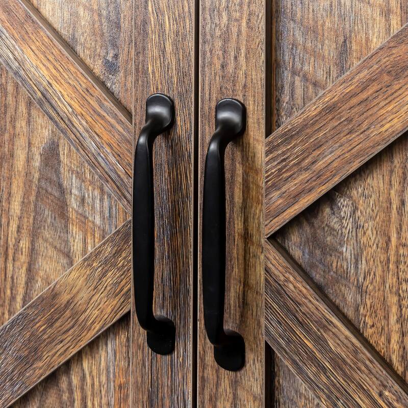 GDF Studio - Judland Rustic 31.50" Tall Freestanding Sideboard Storage Cabinet with Doors and Open Shelves