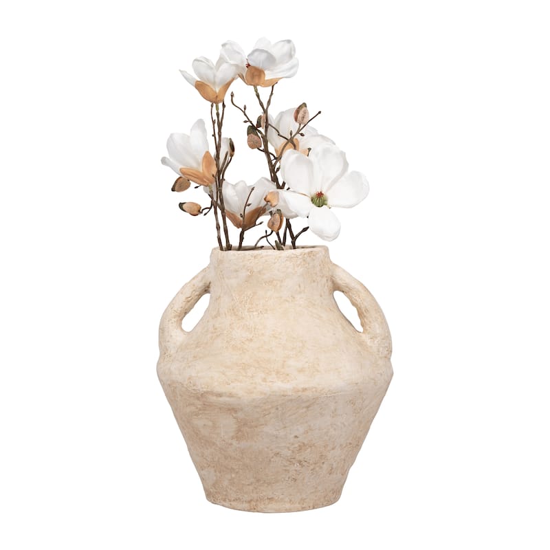 Sagebrook Home Paper Mache, Vase With Handles, White, Amphora, Textured
