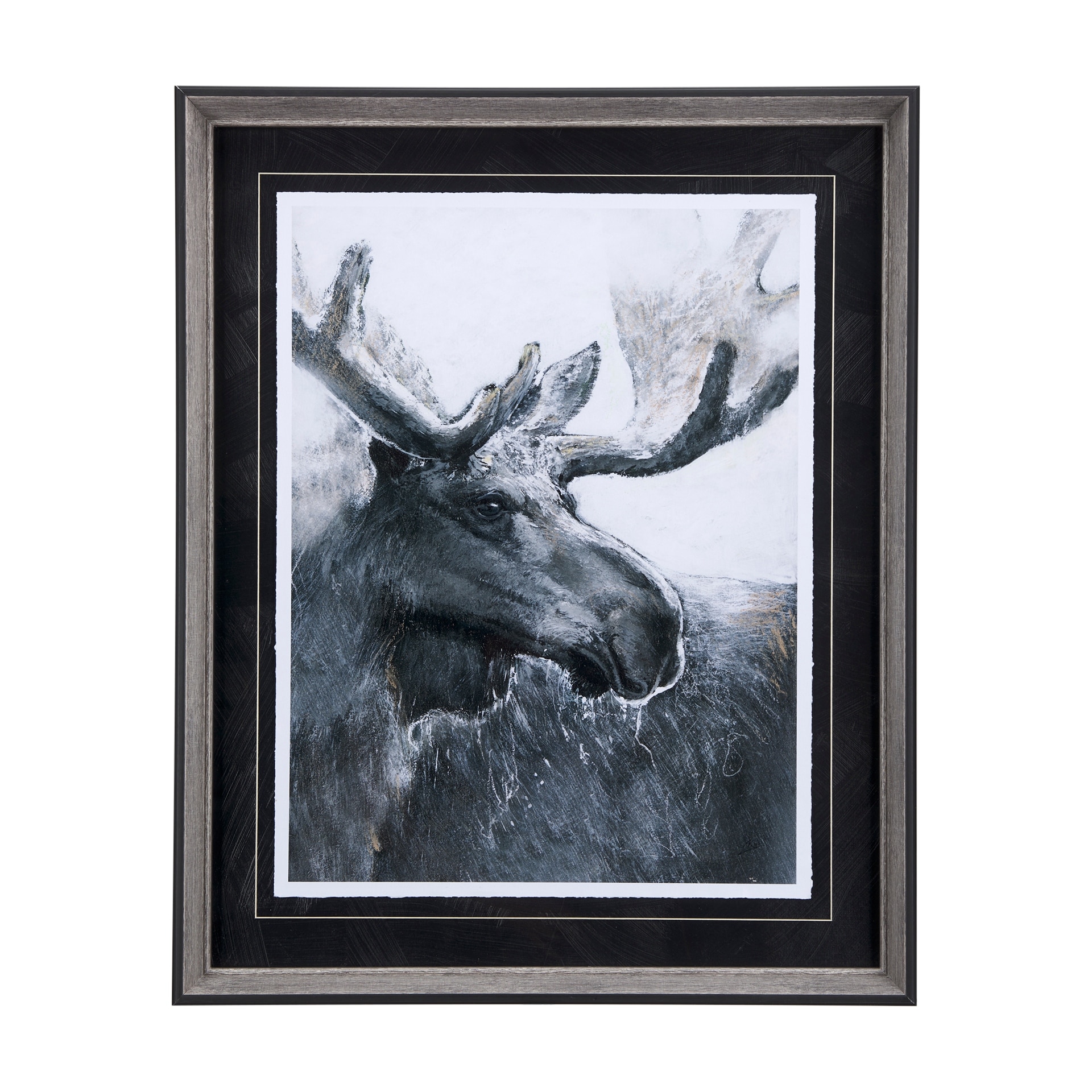 Mercana Animal Portrait I (Moose) by Mercana Studio Hand Embellished Framed Art Print Matted under Glass