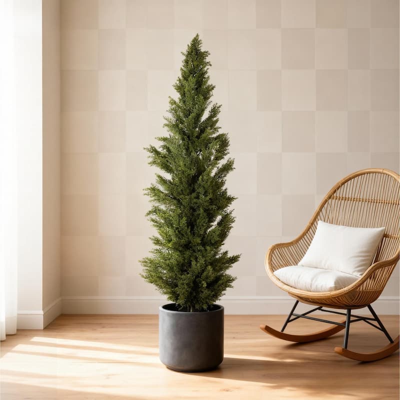 6FT Artificial Cypress Tree UV Resistant, Realistic Indoor Outdoor Fake Topiary Plant, Garden or Entryway Decoration, 1pc/set