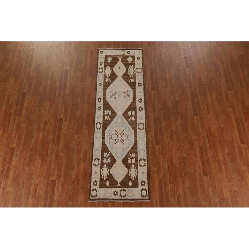 Geometric Oushak Turkish Runner Rug Handmade Wool Carpet - 2'10"x 9'1"