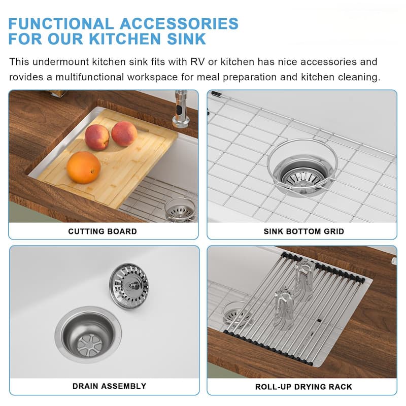 Lordear 33" Kitchen Sink Quartz Composite Undermount Workstation Single Bowl with Accessories