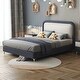 preview thumbnail 1 of 7, Modern Faux Leather Upholstered Twin Platform Bed - Soft Headboard, Wooden Slats, No Box Spring Needed Blue