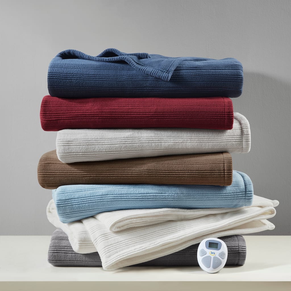 Serta Travis Heated Tri-Rib Microfleece Blanket