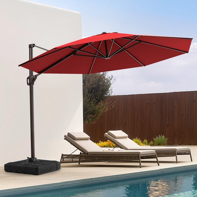 11 Ft Outdoor Patio Cantilever 360 Degree Rotation Offset Umbrella with Weighted Base