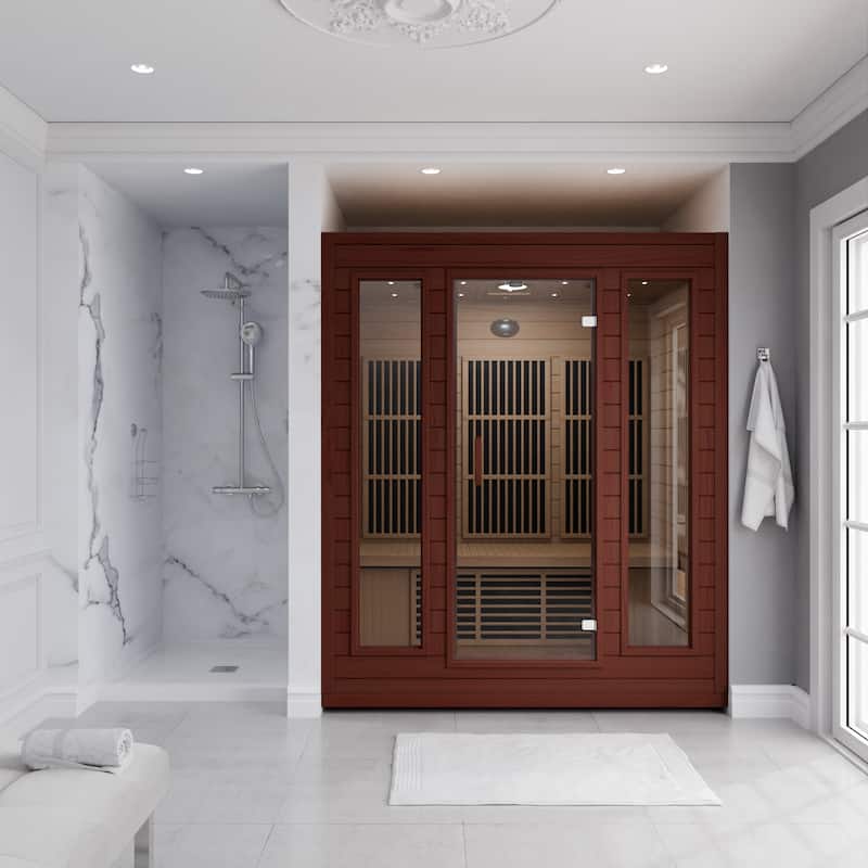 SteamSpa 3-Person 2.3KW Carbon FAR Infrared Hemlock Wooden Indoor Home Sauna Room with LED Touch Control Panel