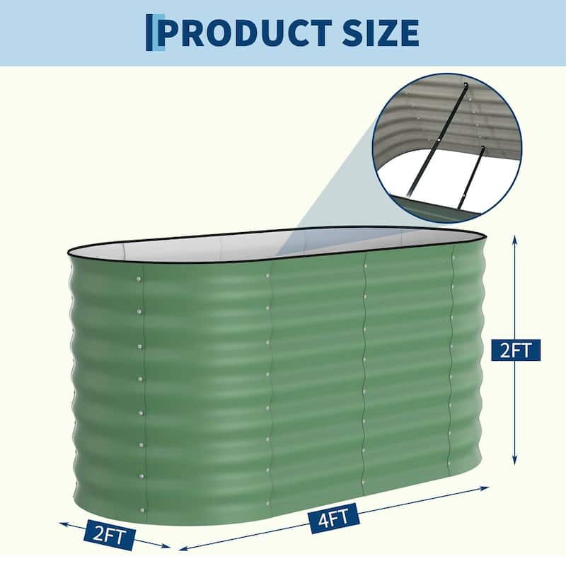 2 PCS 4x2x2 FT Galvanized Steel Raised Garden Bed, Planter for Vegetables, Flowers with Anti-Cut Strips - N/A