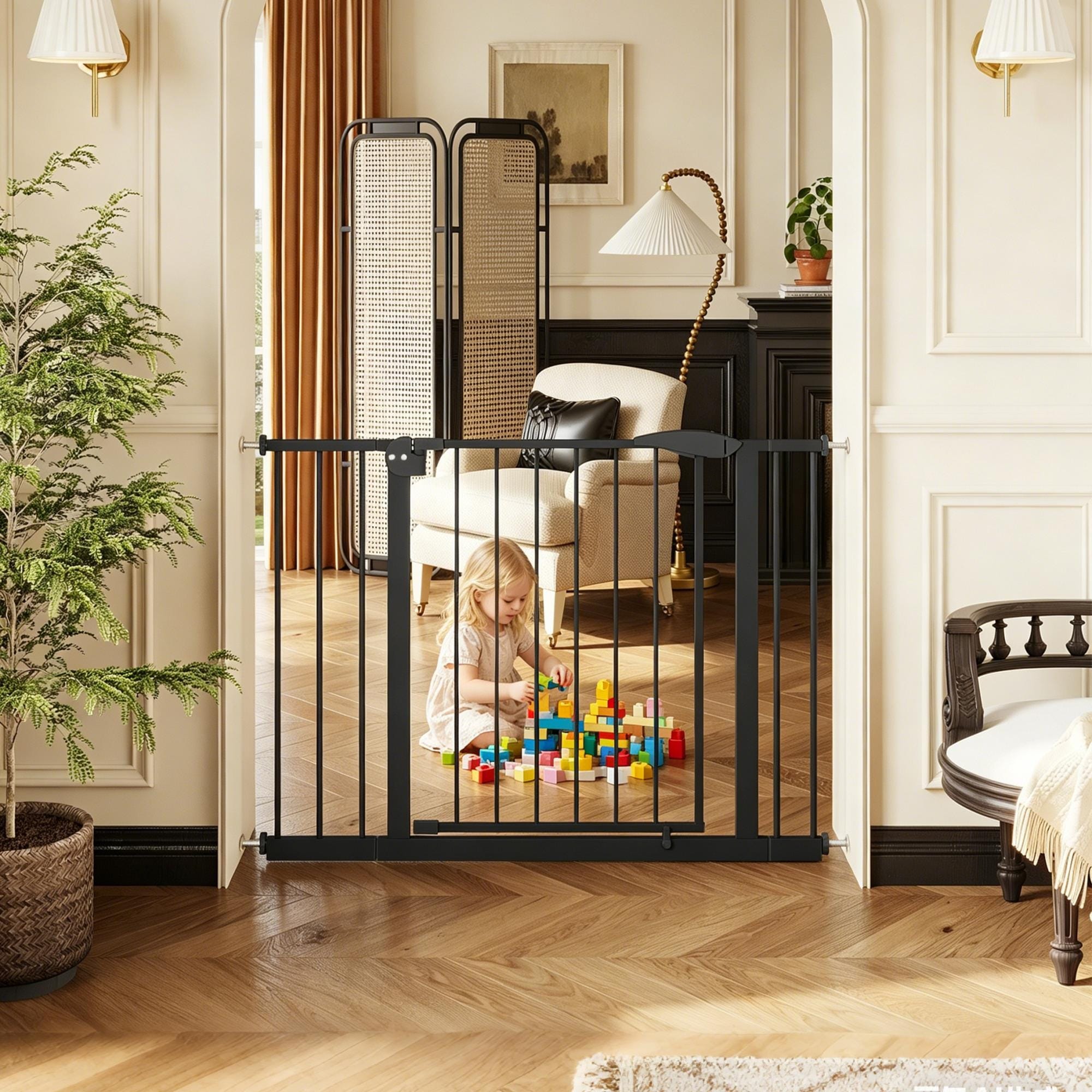 29.5-44.1"Wide Baby Gate for Stairs, Dog Gate Indoor for Doorways, No Drilling Pressure Mounted Pet Gates for Kids