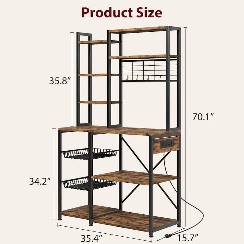 Bakers Rack with Power Outlet, Industrial Microwave Stand