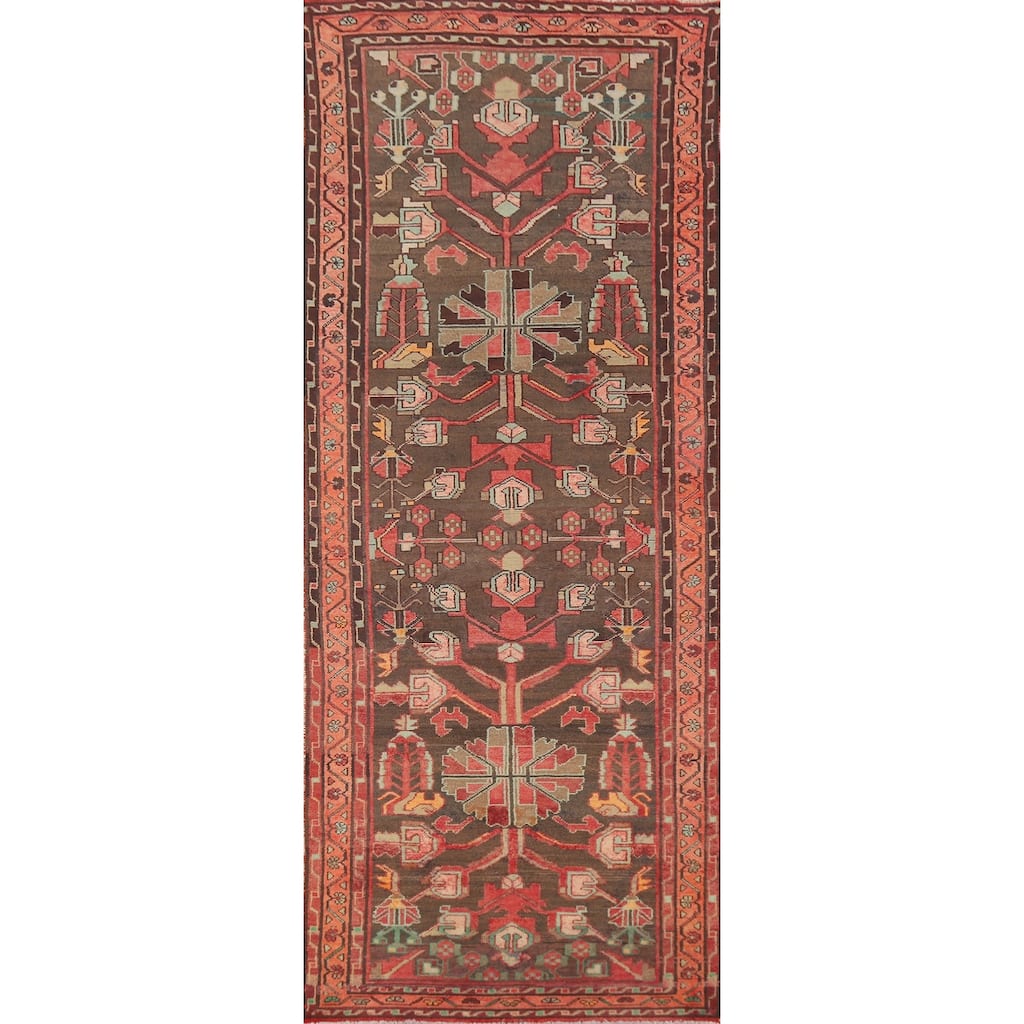 Hand Knotted Oriental 100% Wool Carpet Traditional Geometric Brown Meshkin Runner Rug - 10' 0'' X 3' 3''