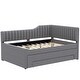 preview thumbnail 34 of 46, Daybed Captain Bed Upholstered Bed with Trundle and 3 Drawers, Elegance Stripe Design L-Shaped Upholstered Daybed Platform Bed