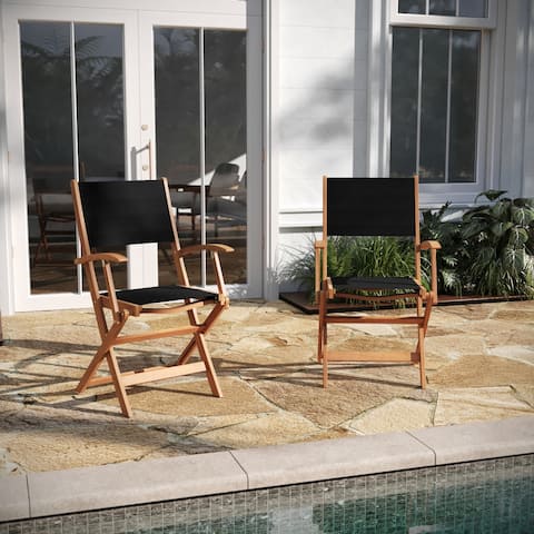 2PK All-Weather Acacia Wood and Mesh Folding Bistro Armchairs