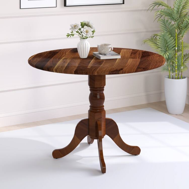 Rubber Wood Round Dining Table with Curved Legs and Adjustable Foot Pads - 40 x 40 x 29 inch (L x W x H)
