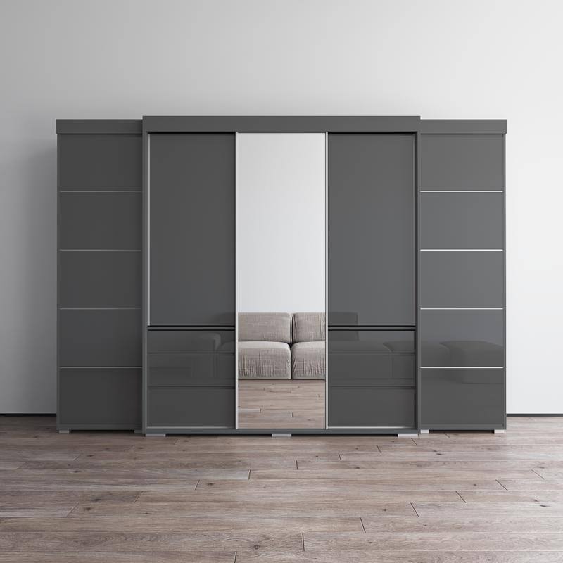 Monaco 3D-EXEX Wardrobe with 1 Mirror - Grey
