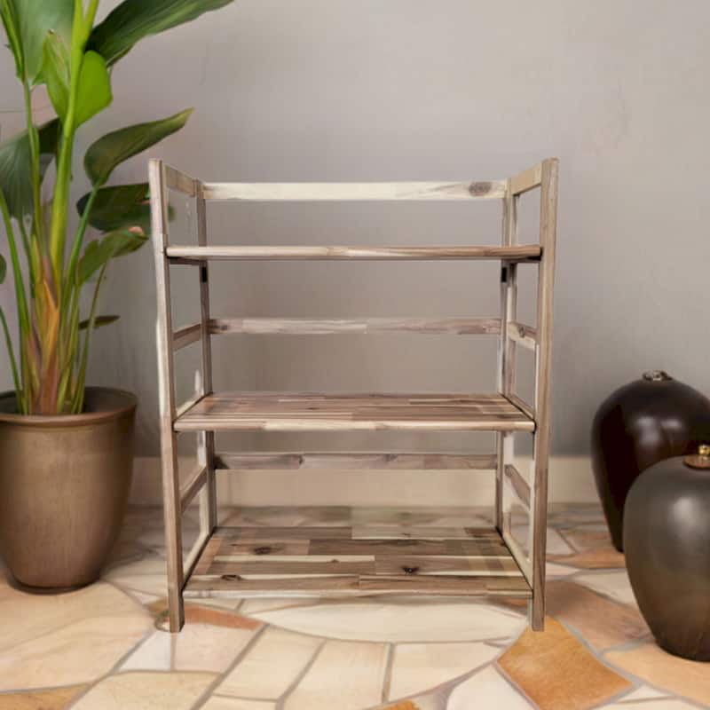 Solid Acacia 3 Shelf Folding Bookcase in Mahogany