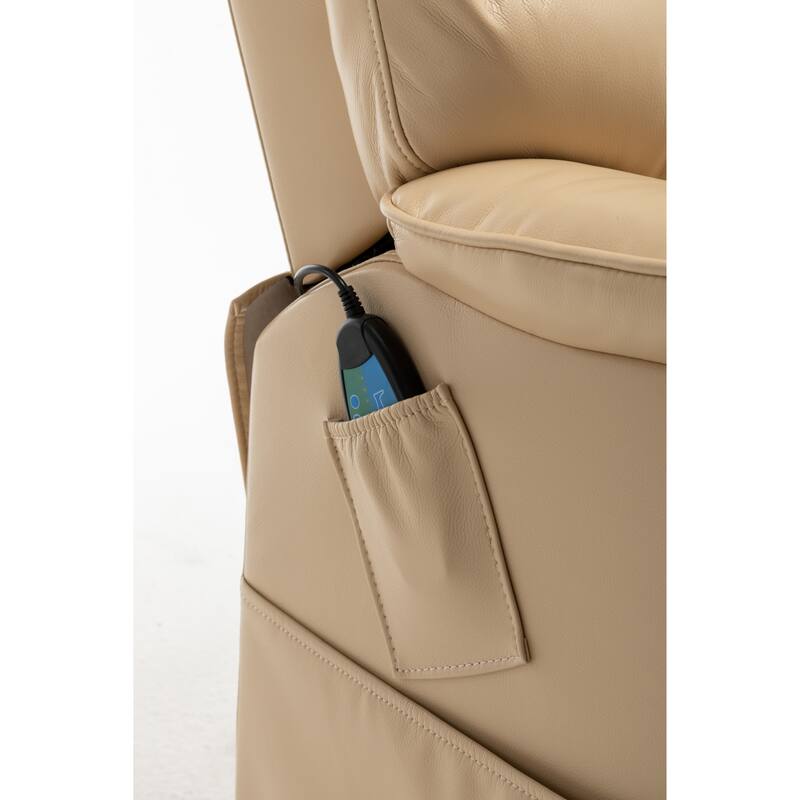 Electric Lift Recliner with Heat Massage, Ergonomic Home Theater Lounge Sofa, Recliner with USB Charging & Side Pockets
