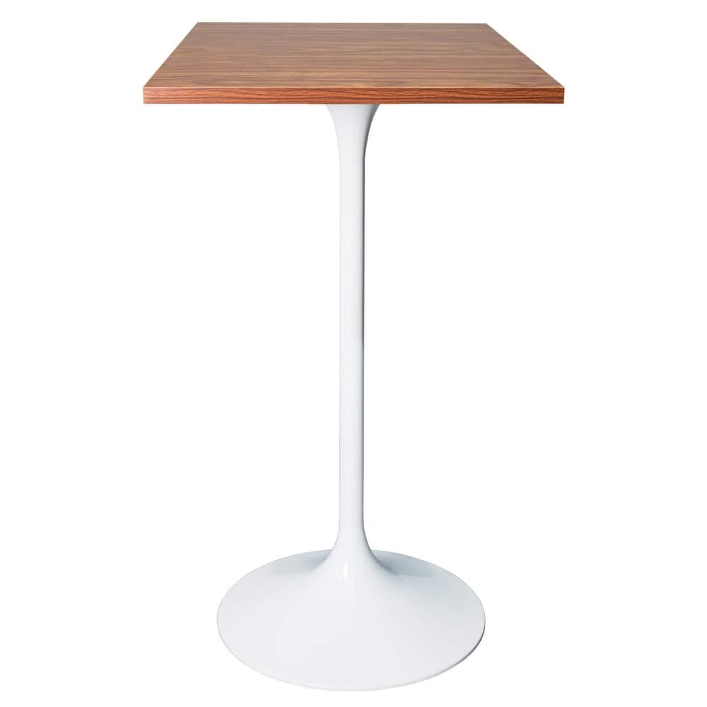 Verve Modern 24-Inch Square Bar-Height Table with White Pedestal Base, MDF Top, Seats 2-3, Compact Dining Table