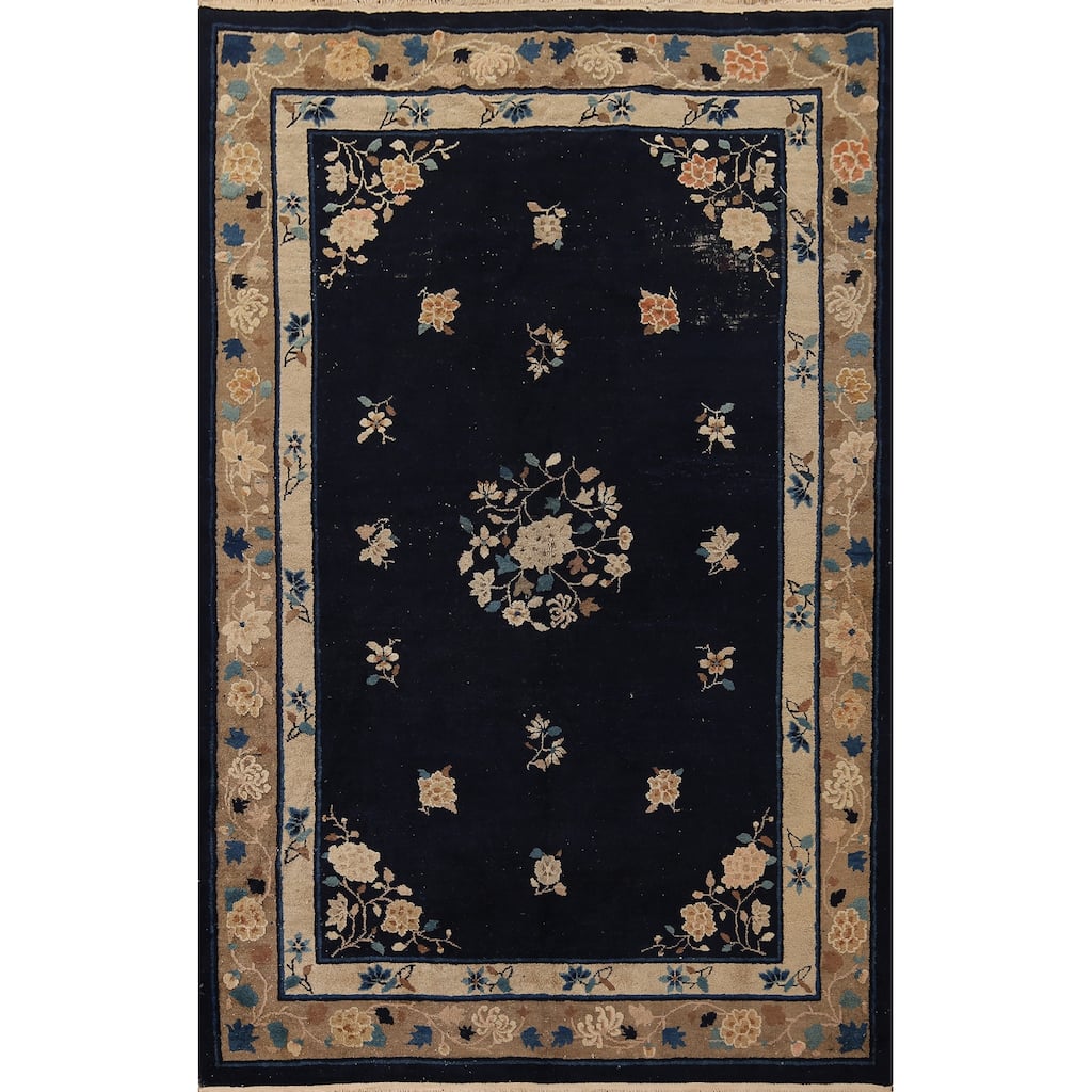 Vegetable Dye Peking Chinese Vintage Area Rug Handmade Wool Carpet - 6'1" x 8'10"