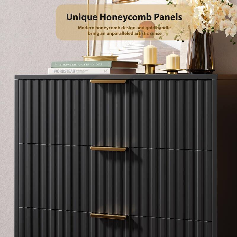 5 Drawer Fluted Dresser for Bedroom, Tall Modern Chest of Drawers with Deep Storage and Wide Top