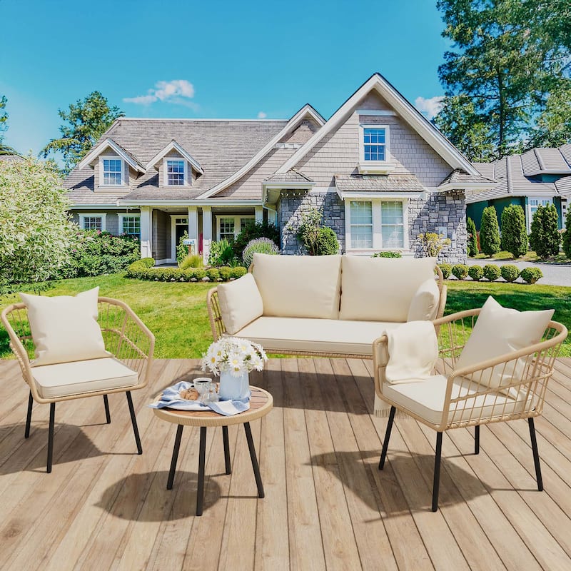 Moasis Outdoor Patio All-Weather Wicker Loveseat/Bistro Set/Sectional Sofa with Cushions and Lumbar Pillows
