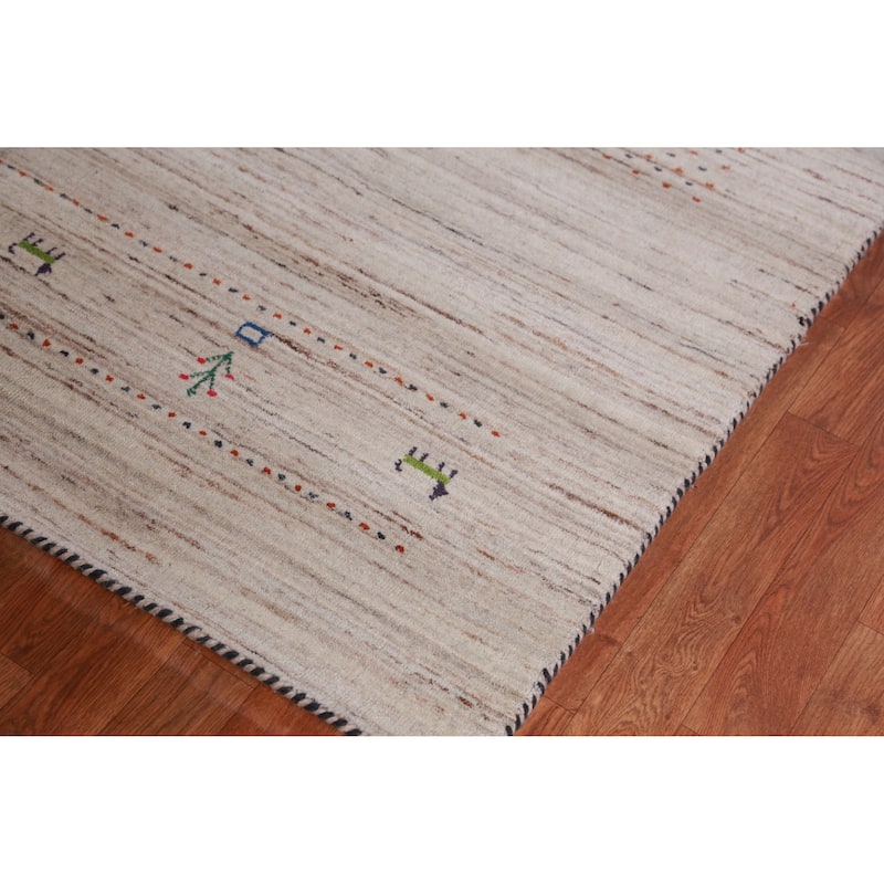 Hand Knotted Oriental 100% Wool Carpet Tribal Tribal Beige & Ivories Gabbeh Area Rug - 9' 9'' X 8' 2''