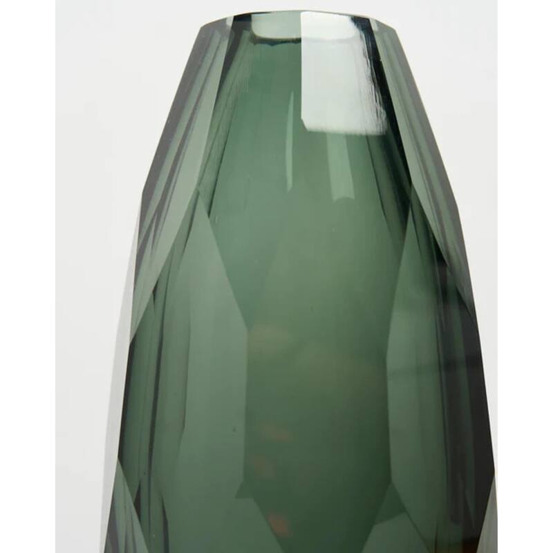 Smoky Gray Cut Glass Vase Art Deco Geometric Design Decor