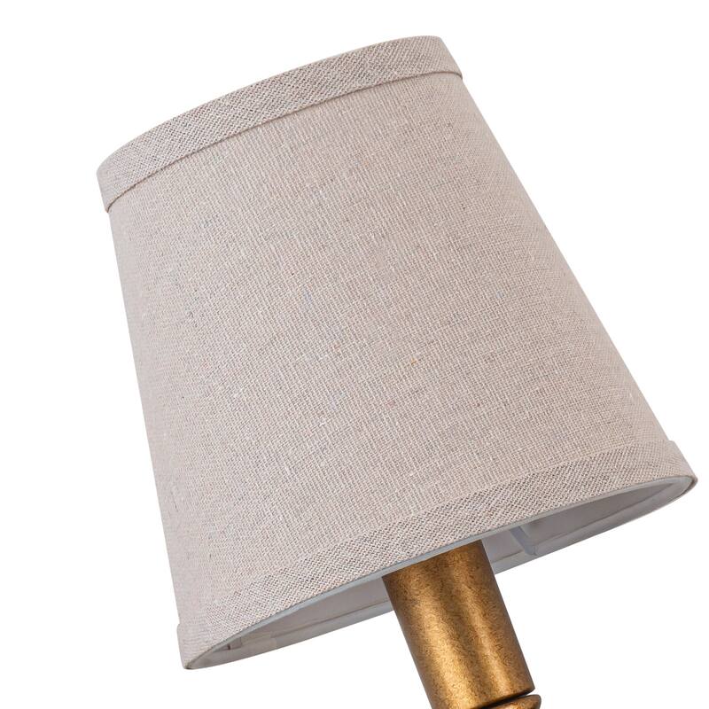 2-Light Antique Gold Metal Wall Sconce Cone Linen Fabric Shades
