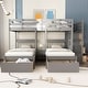 preview thumbnail 1 of 7, Wood Triple Bunk Bed with 6 Storage Drawers, Full Over Twin & Twin Size Solid Wood Bunk Bedframe with Stairs & Safety Guardrails Gray