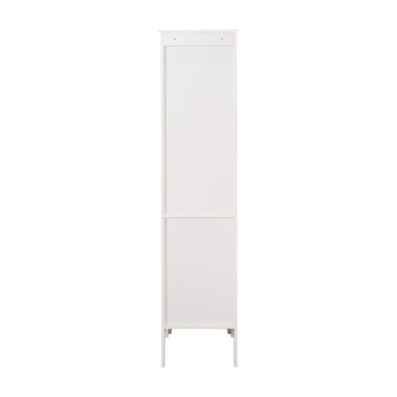 Tall Narrow Tower Freestanding Cabinet with 2 Shutter Doors 5 Tier Shelves,White